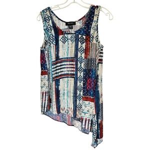 Karen Kane 1L35109 Red/White/Blue Patchwork Asymmetric Hem Tank Tunic Top Sz M